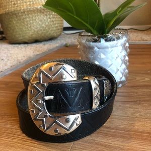 Vintage Genuine Leather Black Belt Unique Buckle